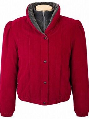 Illusions Vtg M Red Gray Corduroy Bomber Jacket Layered Insulated Puff Sleeve
